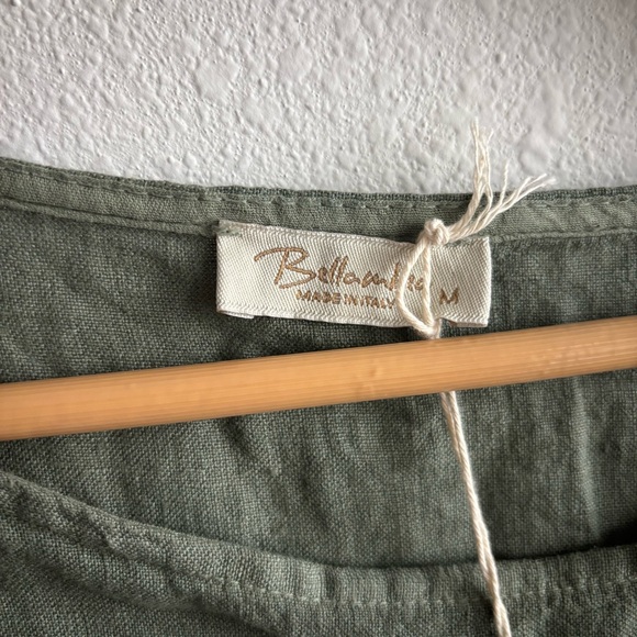 NWT Bellambra Made in Italy 100% Linen Oil Green Smocked Boho Puff Sleeve Top - Picture 9 of 9